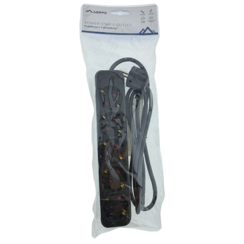 Prelungitor cu 5 prize schuko, Lanberg 42919, lungime 1,5 m, 2500W, 3 x 1.0 mmp, contact de protectie, negru [4]