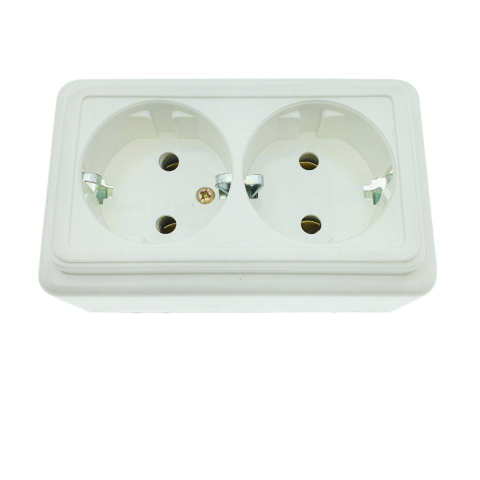 Priza dubla, montaj aparent, 16A, 250V, schuko, suport ceramic, alba [8]