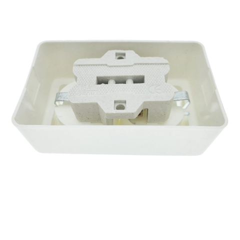 Priza dubla, montaj aparent, 16A, 250V, schuko, suport ceramic, alba [3]