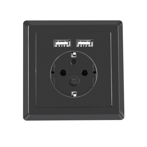Priza schuko de perete 100V - 240V 16A, Lanberg 41442, cu 2 porturi USB 5V 2.1A, 86 x 86 x 45 mm, cu impamantare, neagra [3]