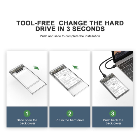 Rack extern pentru HDD/SSD 2.5 inch, USB 3.0, SATA, capacitate pana la 4TB, transparent [3]