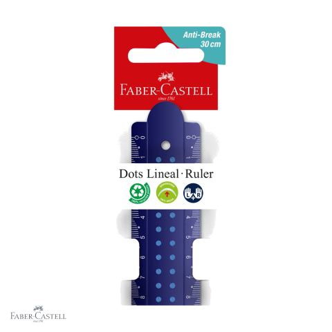 Desen tehnic si proiectare - Rigla Faber-Castell Dots 30 cm, plastic reciclat, model cu puncte metalice, pentru scoala