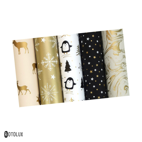 Hartie ambalare - Rola 2 m hartie de ambalaj Rotolux Winterglow, latime 70 cm, 80 g/mp, modele asortate