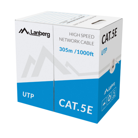 Rola Cablu UTP - Rola cablu UTP, Lanberg 40630, cat.5e, lungime 305m, AWG 24, 100 MHz, de legatura retea, ethernet, gri