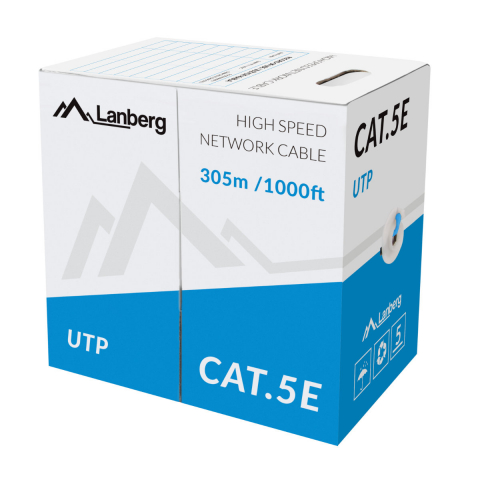 Rola Cablu UTP - Rola cablu UTP, Lanberg 42761, cat.5e, lungime 305m, AWG 24, 100 MHz, solid CCA, ethernet, albastra