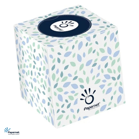 Servetele si prosoape din hartie - Servetele cosmetice Papernet in cutie cu extractie, 88 bucati, 2 straturi, din celuloza pura, 19.9x20 cm, albe