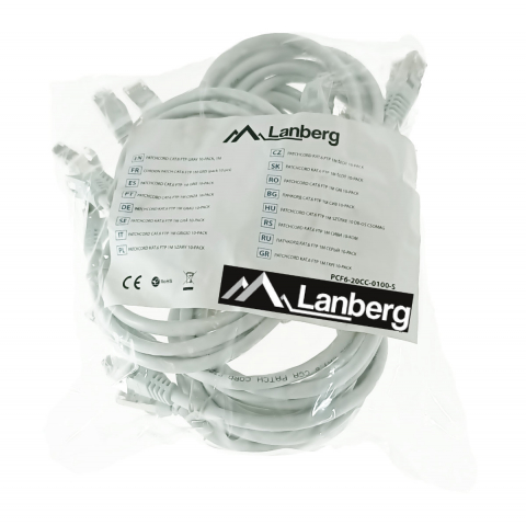 Cabluri retea internet - Set 10 cabluri retea-patchcord CAT6 FTP, Lanberg 43614, 2 X RJ45, lungime 1m, AWG26, 10Gb/s-250MHz, de legatura retea, ethernet, gri