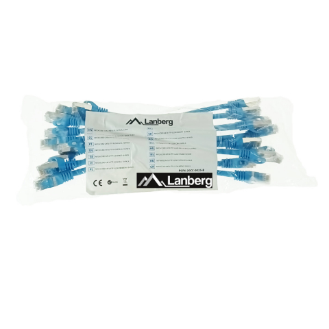 Cabluri retea internet - Set 10 cabluri retea-patchcord CAT6 FTP, Lanberg 43630, 2 x RJ45, lungime 25cm, AWG26, 10Gb/s-250MHz, de legatura retea, ethernet, albastre