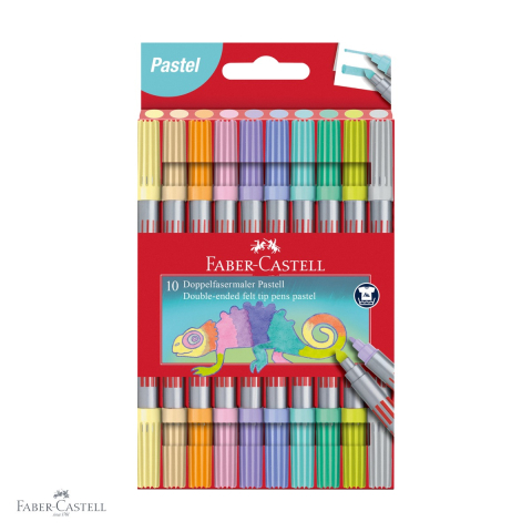 Birotica papetarie - Set 10 carioci pastel cu 2 capete Faber-Castell, cerneala pe baza de apa, pentru colorat si desen