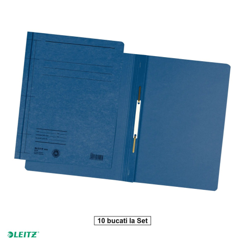 Organizare si arhivare - Set 10 dosare din carton cu sina, Leitz, capacitate 250 de coli de 80 g, pentru arhivare, albastru