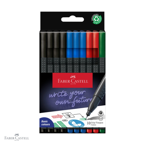 Linere - Set 10 linere Faber-Castell Grip 0.4 mm, forma ergonomica triunghiulara, pentru desen tehnic si birou
