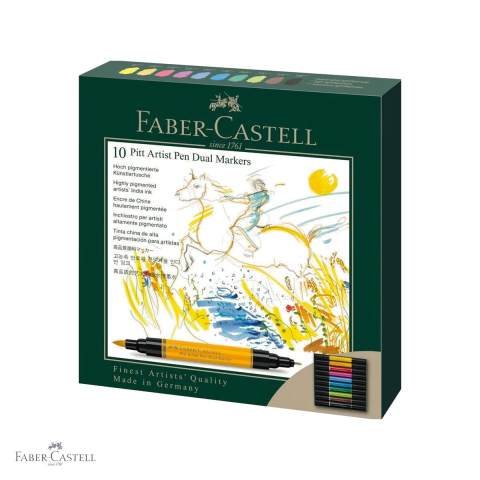 Markere - Set 10 markere duale Faber-Castell Pitt Artist Pen, varf pensula si liner 0.8, pentru desen si ilustratie