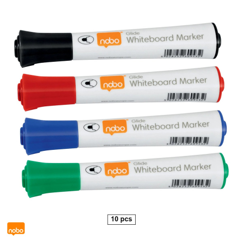 Instrumente de scris - Set 10 markere whiteboard Nobo Glide, varf rotund 3 mm