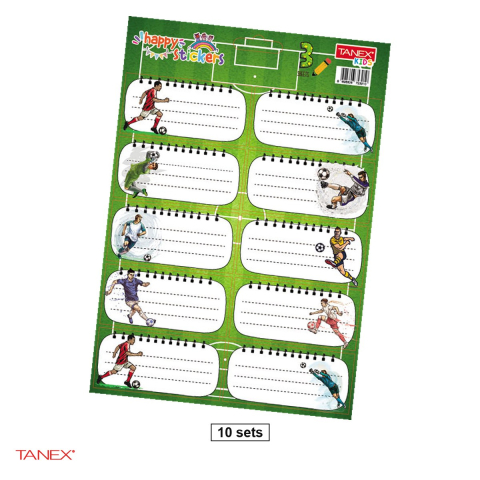 Birotica papetarie - Set 10 pachete cu cate 30 etichete scolare autoadezive TANEX Fotbal, TLS-804
