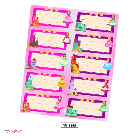 Birotica papetarie - Set 10 pachete cu cate 30 etichete scolare autoadezive TANEX Printese, TLS-726