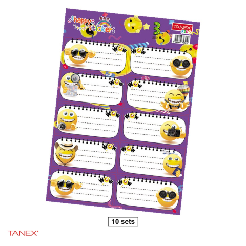 Birotica papetarie - Set 10 pachete cu cate 30 etichete scolare autoadezive TANEX Smileys, TLS-803