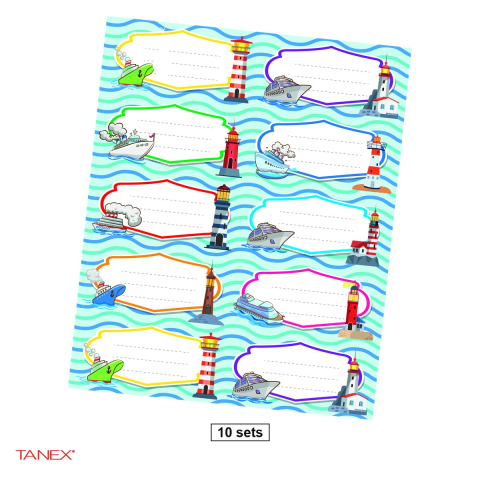 Birotica papetarie - Set 10 pachete cu cate 30 etichete scolare autoadezive TANEX Vapoare, TLS-764