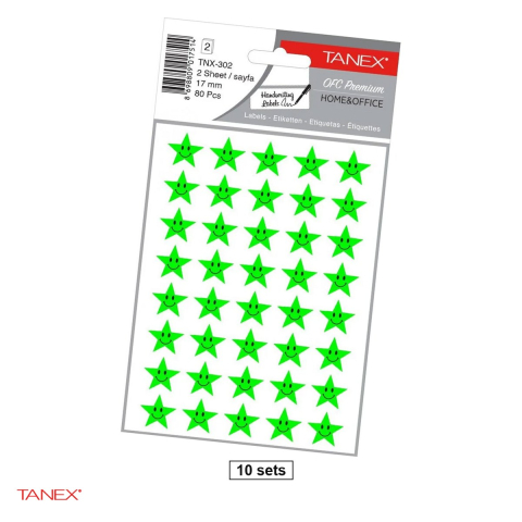 Birotica papetarie - Set 10 pachete cu cate 80 stickere TANEX Smiley Stars, TNX-302, verde
