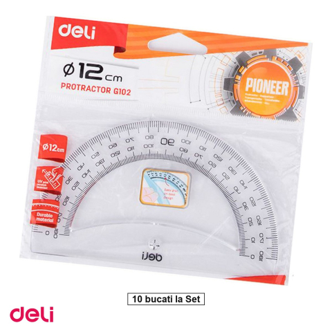 Birotica papetarie - Set 10 raportoare Deli, din plastic, 12 cm, 180 grade, transparent