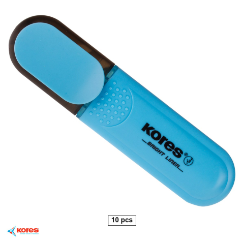 Instrumente de scris - Set 10 textmarkere albastre Kores, varf tesit 1-5mm, cerneala fluorescenta pe baza de apa, pentru evidentiat texte
