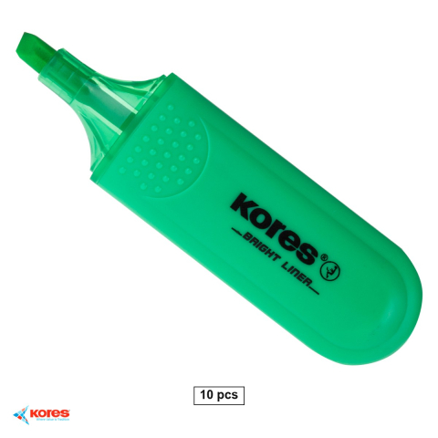 Instrumente de scris - Set 10 textmarkere fluorescente verzi Kores, varf tesit 1-5mm, cerneala pe baza de apa, pentru evidentiere texte