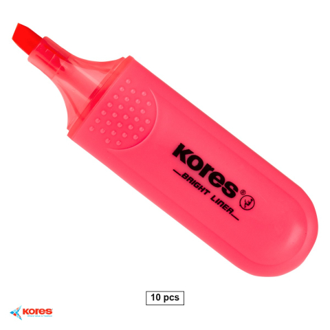 Instrumente de scris - Set 10 textmarkere rosii Kores, varf tesit 1-5 mm, cerneala fluorescenta pe baza de apa, pentru evidentiat texte