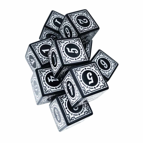 Set 10 zaruri cu cifre arabe si design, DICE02-BK, latura 15 mm, negru cu alb [6]