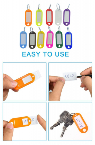 Set 100 bucati breloc cu eticheta identificare si inel de prindere, Key Ring Tag, 52 x 22 mm, din plastic, multicolor [17]