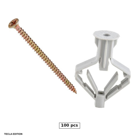 Dibluri pentru gips-carton - Set 100 dibluri din plastic pentru gips-carton tip T, GKW-10, prind surubul in placa de gips-carton, unde un surub singur nu tine