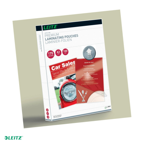 Sisteme de indosariat - Set 100 folii laminare Leitz UDT, la cald, A3, 175 microni, incolor