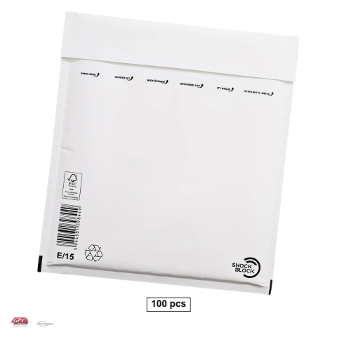 Plicuri cu perna aer - Set 100 plicuri cu bule de aer GPV E15, exterior 240x275 mm, interior 220x265 mm, hartie kraft alba 80 g/mp, in cutie