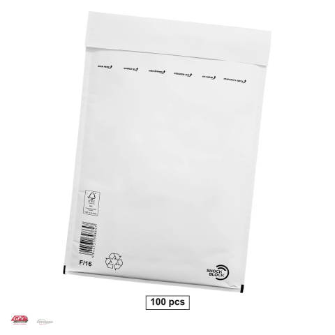 Plicuri cu perna aer - Set 100 plicuri cu bule de aer GPV F16, exterior 240x350 mm, interior 220x340 mm, hartie kraft alba 80 g/mp, in cutie
