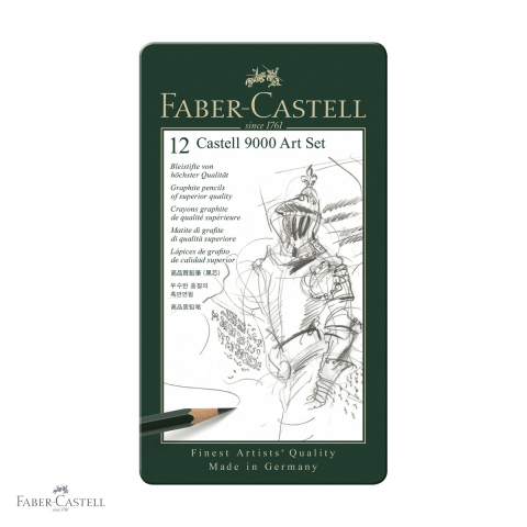 Creioane grafit - Set 12 creioane grafit Faber-Castell Castell 9000, durite asortate, pentru desen si schite profesionale