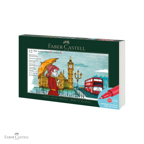Markere - Set 12 markere Faber-Castell Pitt Artist Pen Cities London, varf pensula flexibil, cerneala rezistenta la apa
