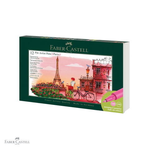 Markere - Set 12 markere Faber-Castell Pitt Artist Pen Cities Paris, varf pensula flexibil, cerneala rezistenta la apa