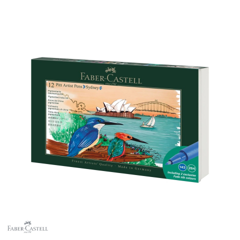 Markere - Set 12 markere Faber-Castell Pitt Artist Pen Cities Sydney, varf pensula flexibil, cerneala rezistenta la apa