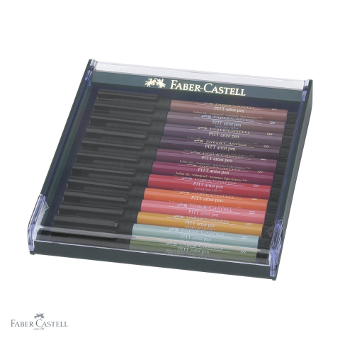 Markere - Set 12 markere Faber-Castell Pitt Artist Pen, varf pensula, nuante pamant, pentru artisti si designeri