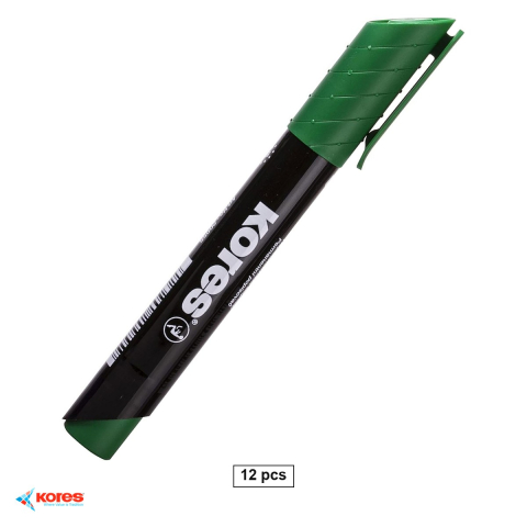 Instrumente de scris - Set 12 markere permanente Kores Eco, varf rotund 3 mm, cerneala verde