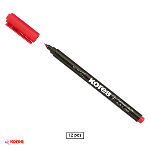 Instrumente de scris - Set 12 markere permanente Kores pentru CD/DVD, varf rotund 1.0 mm, rosii, uscare rapida