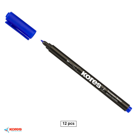 Instrumente de scris - Set 12 markere permanente Kores pentru CD/DVD, varf rotund 1.0mm, cerneala albastra, uscare rapida