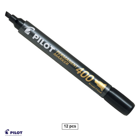 Instrumente de scris - Set 12 markere permanente Pilot P400, varf tesit 4 mm, cerneala neagra
