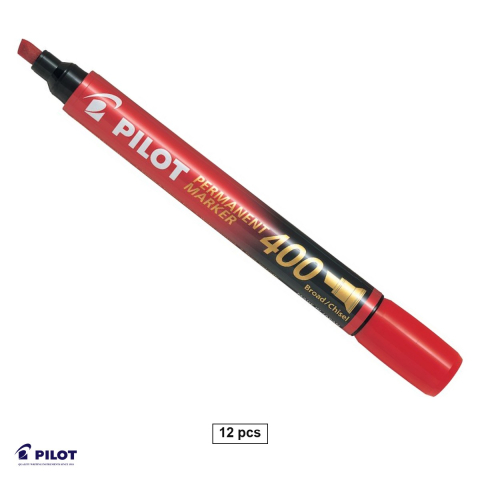 Instrumente de scris - Set 12 markere permanente Pilot P400, varf tesit 4 mm, cerneala rosie