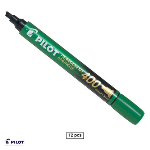 Instrumente de scris - Set 12 markere permanente Pilot P400, varf tesit 4 mm, cerneala verde