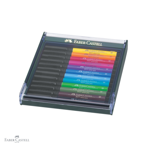 Markere - Set 12 markere tip pensula Faber-Castell Pitt Artist Pen, nuante basic, pentru desen si ilustratie