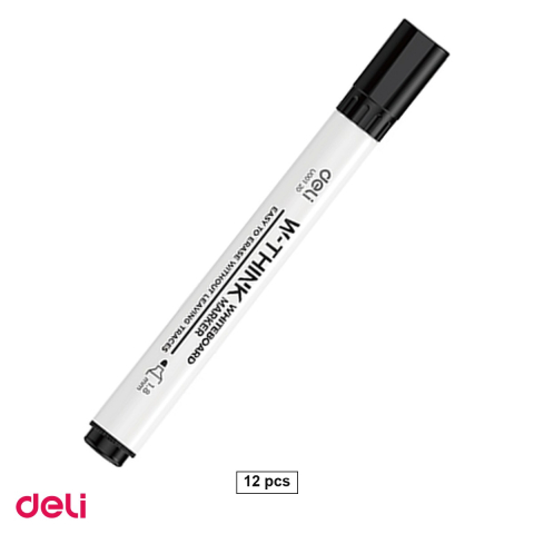 Instrumente de scris - Set 12 markere whiteboard Deli, varf rotund 2 mm, cerneala neagra