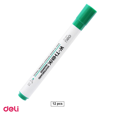 Instrumente de scris - Set 12 markere whiteboard Deli, varf rotund 2 mm, cerneala verde