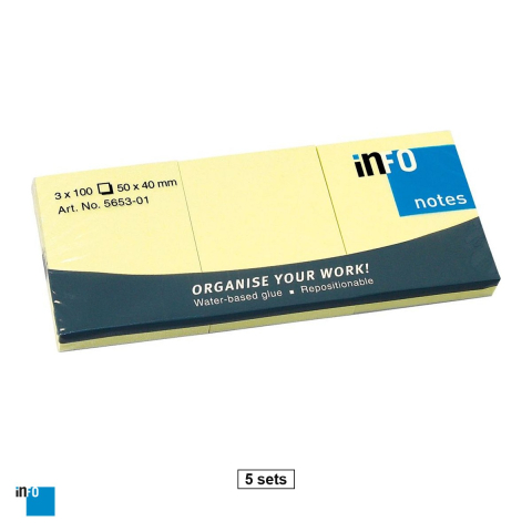 Birotica papetarie - Set 15 notesuri adezive inFO, 40x50 mm, 100 file, galben pal