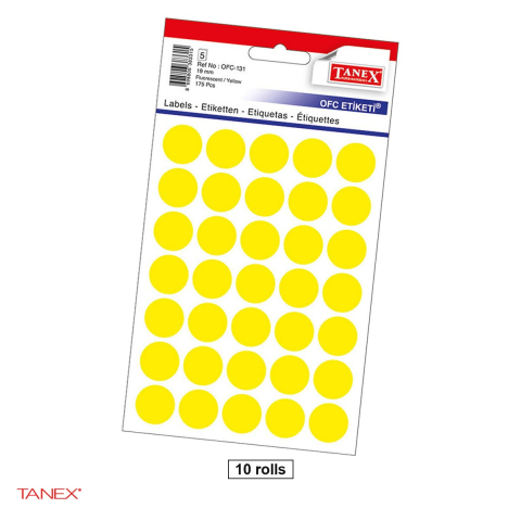 Birotica papetarie - Set 1750 etichete autoadezive rotunde Tanex, diametru 19 mm, 10 seturi, galbene