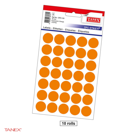 Birotica papetarie - Set 1750 etichete autoadezive rotunde Tanex, diametru 19 mm, 10 seturi, portocalii