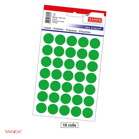 Birotica papetarie - Set 1750 etichete autoadezive rotunde Tanex, diametru 19 mm, 10 seturi, verzi